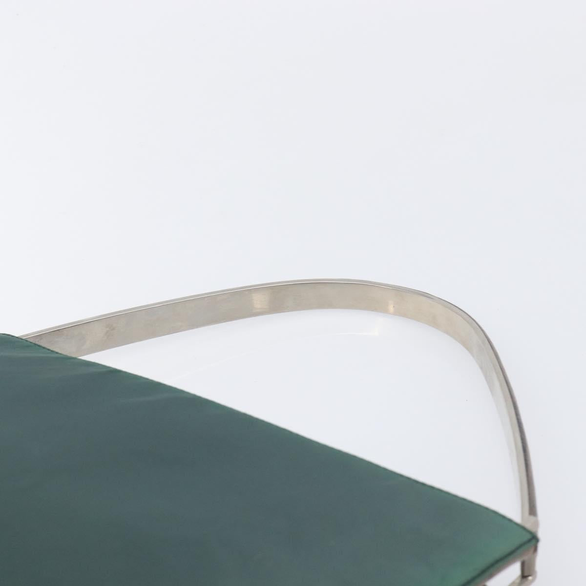 PRADA Metal Handle Shoulder Bag Nylon Green Silver Auth 209835A