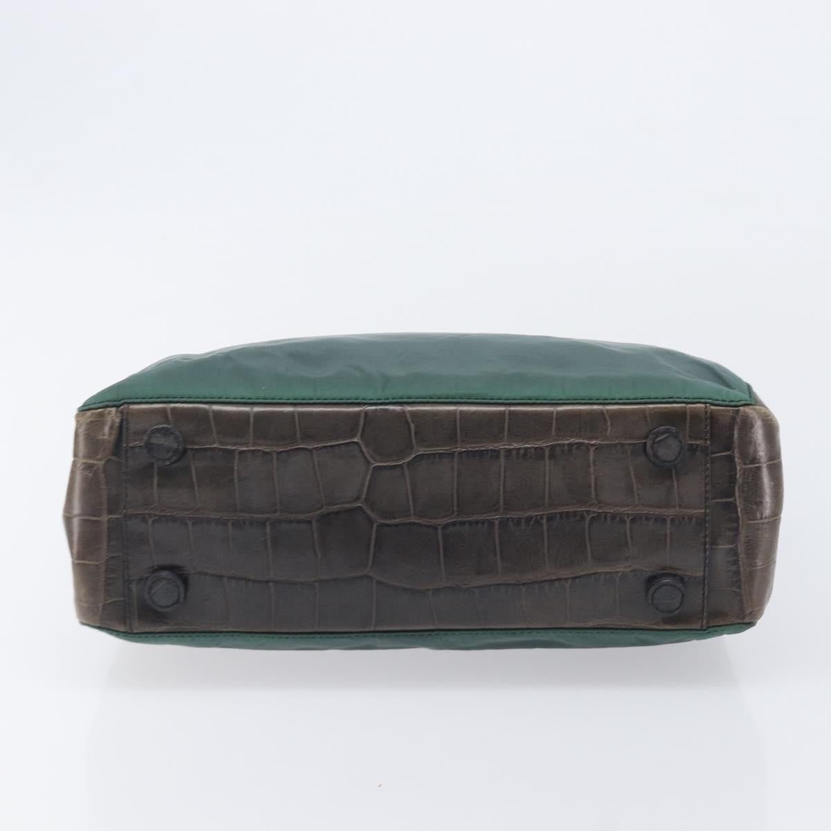 PRADA Metal Handle Shoulder Bag Nylon Green Silver Auth 209835A