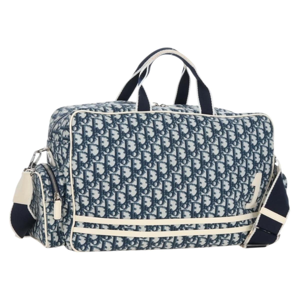 Christian Dior Trotter Canvas Boston Bag PVC 2way Navy Silver Auth 209836V