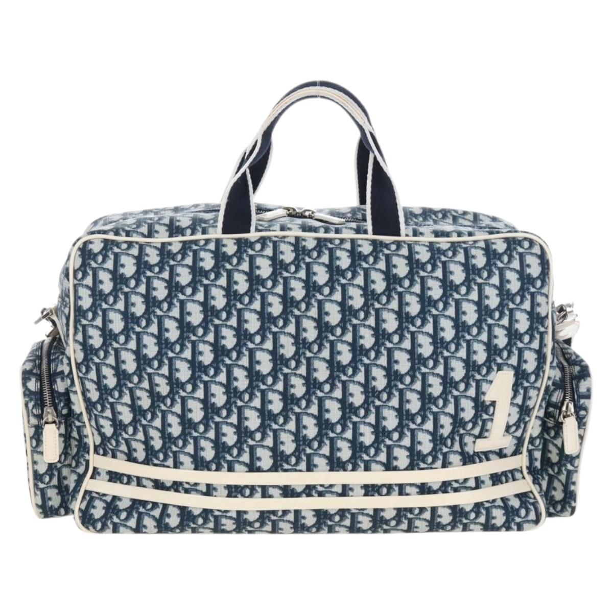 Christian Dior Trotter Canvas Boston Bag PVC 2way Navy Silver Auth 209836V