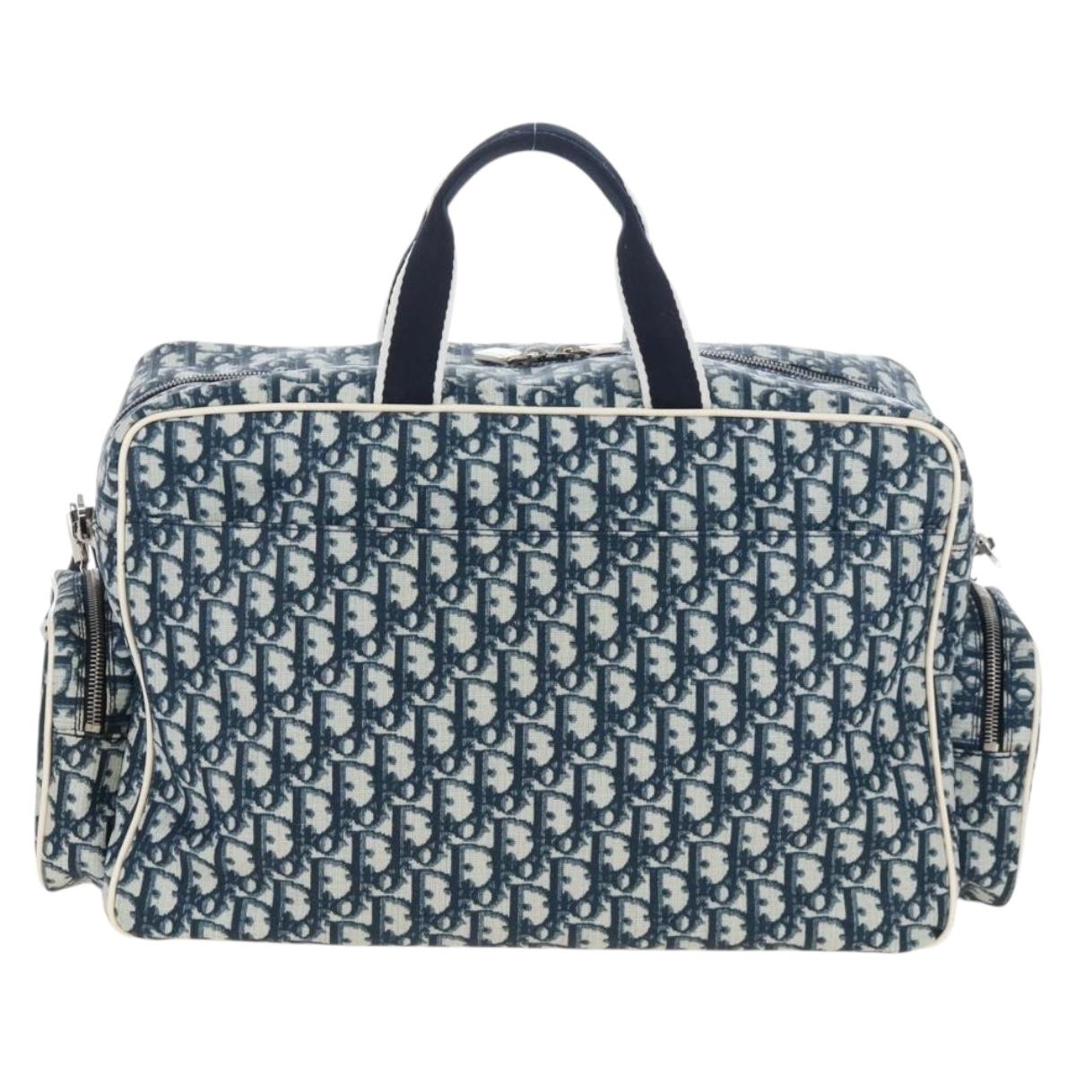 Christian Dior Trotter Canvas Boston Bag PVC 2way Navy Silver Auth 209836V