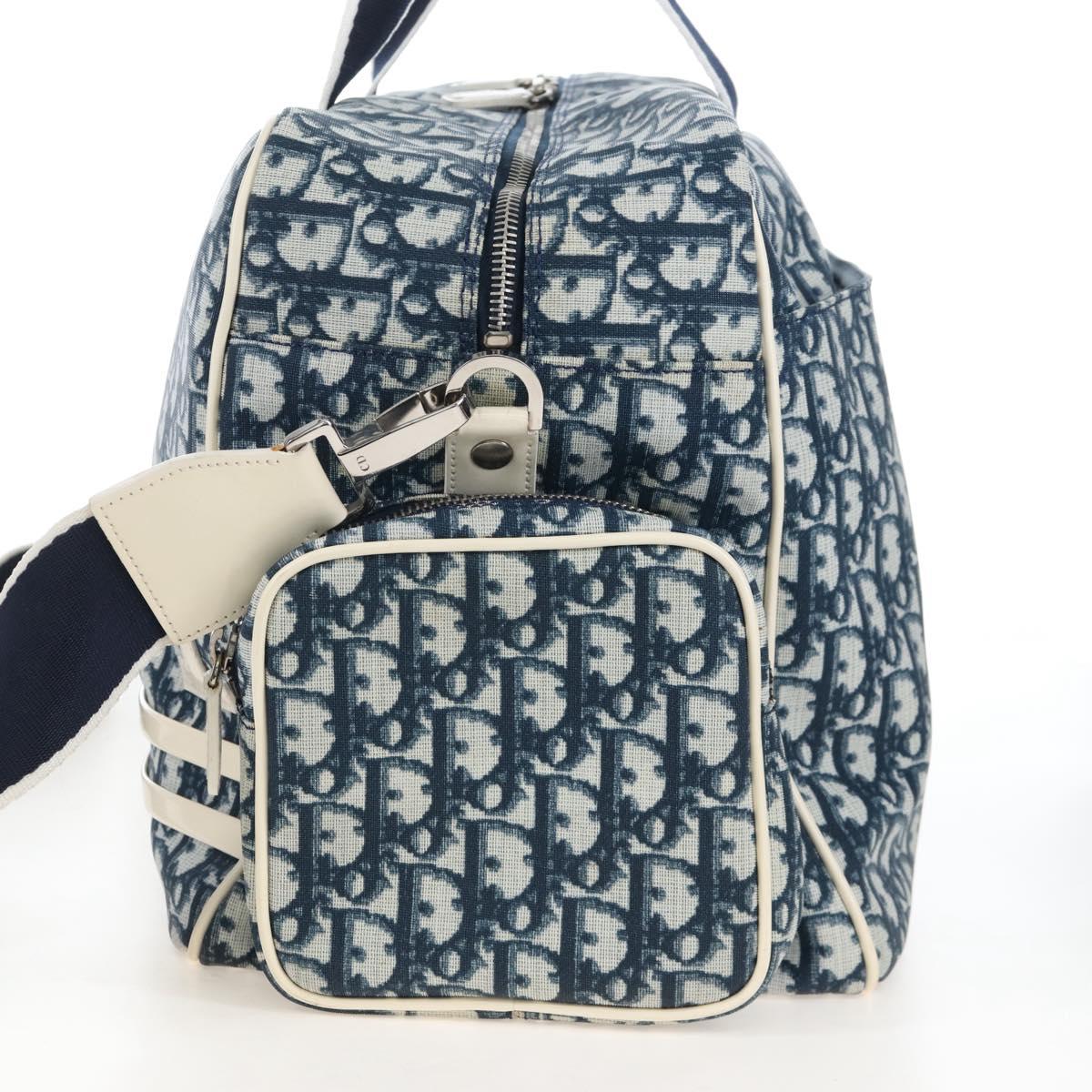Christian Dior Trotter Canvas Boston Bag PVC 2way Navy Silver Auth 209836V
