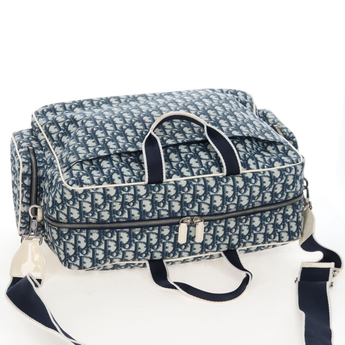 Christian Dior Trotter Canvas Boston Bag PVC 2way Navy Silver Auth 209836V