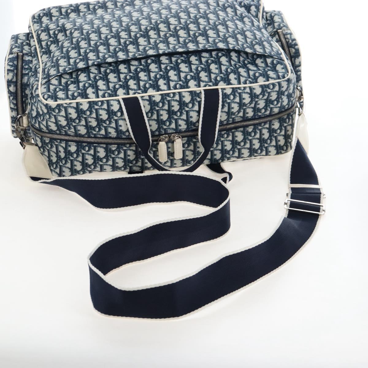 Christian Dior Trotter Canvas Boston Bag PVC 2way Navy Silver Auth 209836V