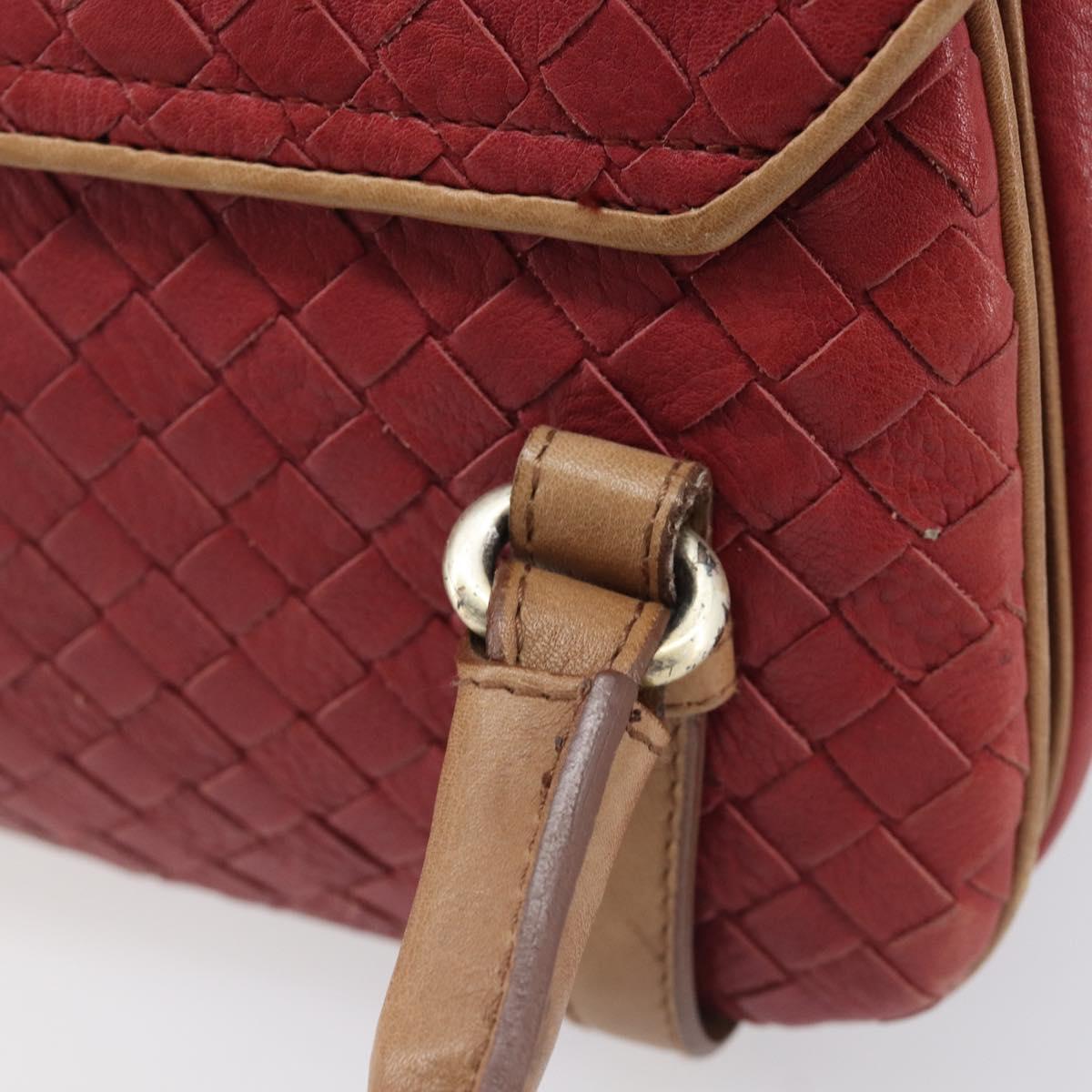 Bottega Veneta INTRECCIATO Hand Bag Leather Outlet Red Gold Auth 209838V