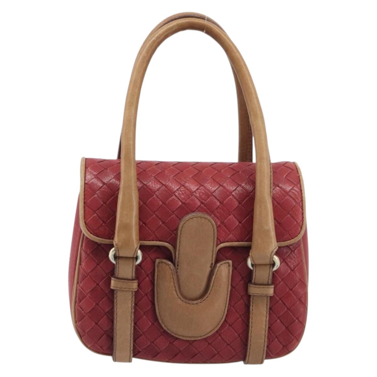 Bottega Veneta INTRECCIATO Hand Bag Leather Outlet Red Gold Auth 209838V