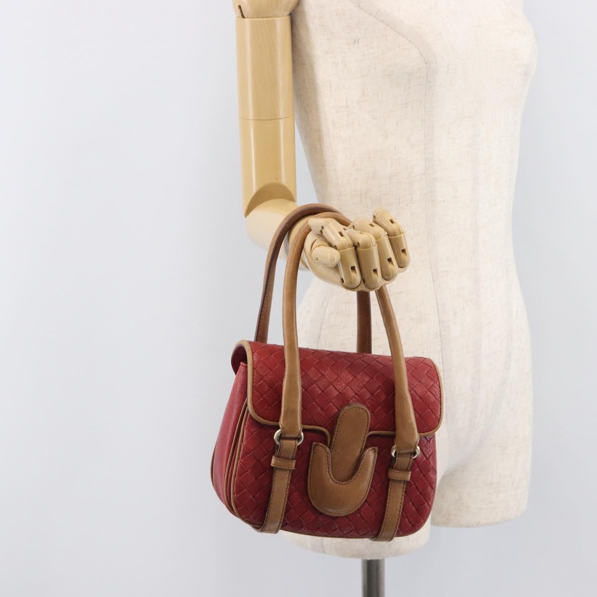 Bottega Veneta INTRECCIATO Hand Bag Leather Outlet Red Gold Auth 209838V