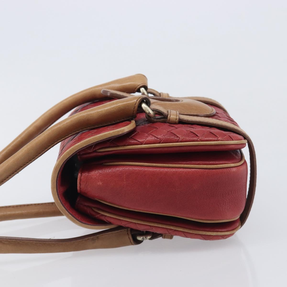 Bottega Veneta INTRECCIATO Hand Bag Leather Outlet Red Gold Auth 209838V