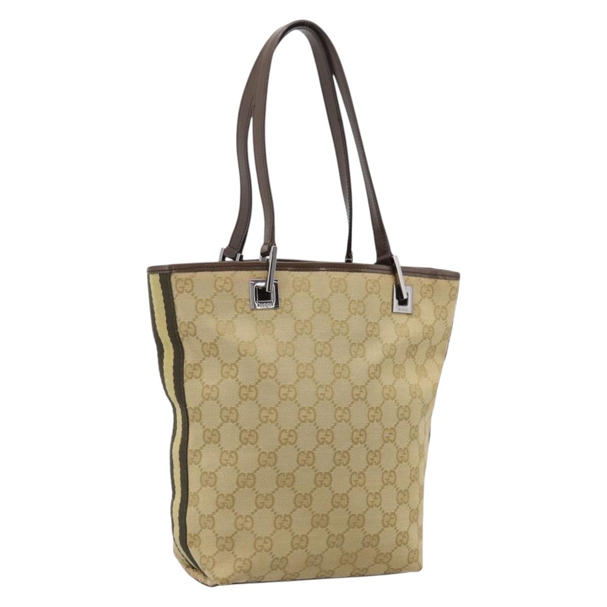 GUCCI GG Canvas Sherry Line Tote Bag Beige Silver 31244 Auth 209841A