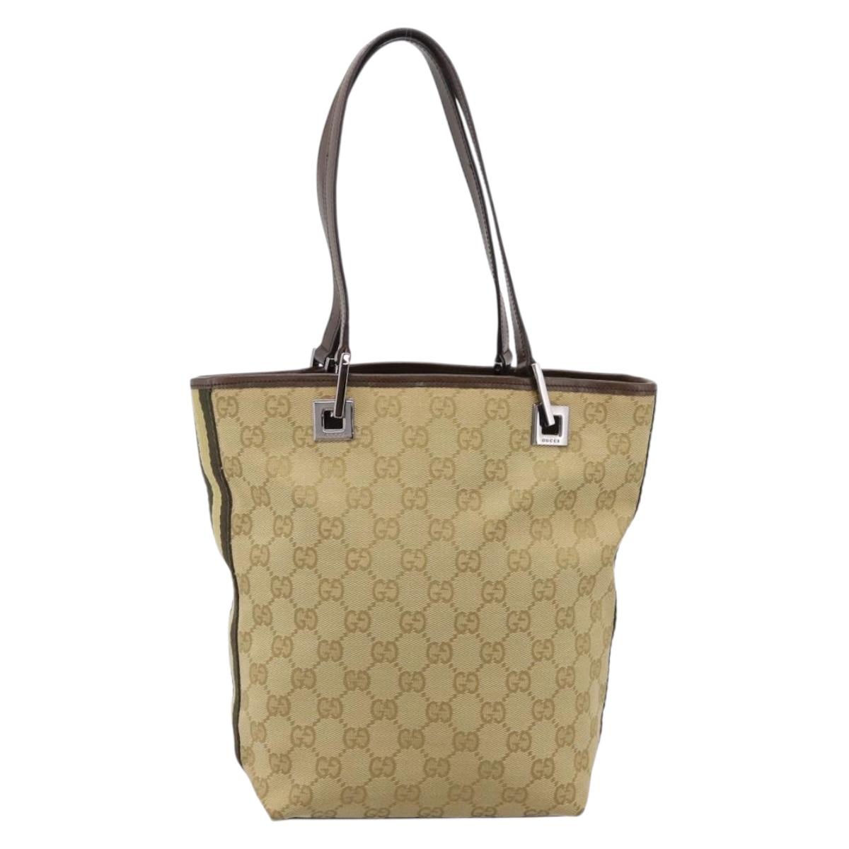 GUCCI GG Canvas Sherry Line Tote Bag Beige Silver 31244 Auth 209841A