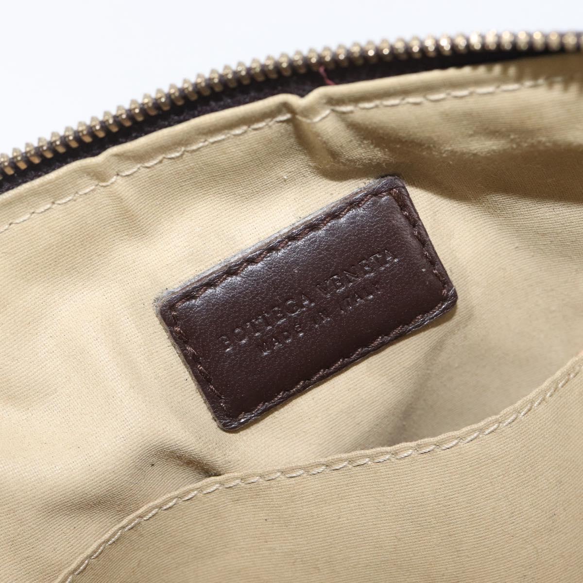 Bottega Veneta INTRECCIATO Pouch Leather Dark Brown Gold Auth 209842A
