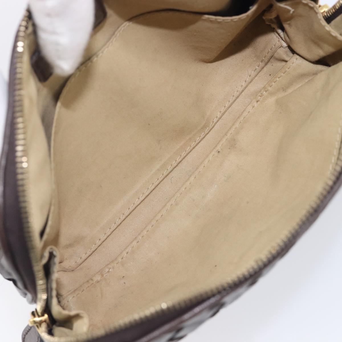 Bottega Veneta INTRECCIATO Pouch Leather Dark Brown Gold Auth 209842A