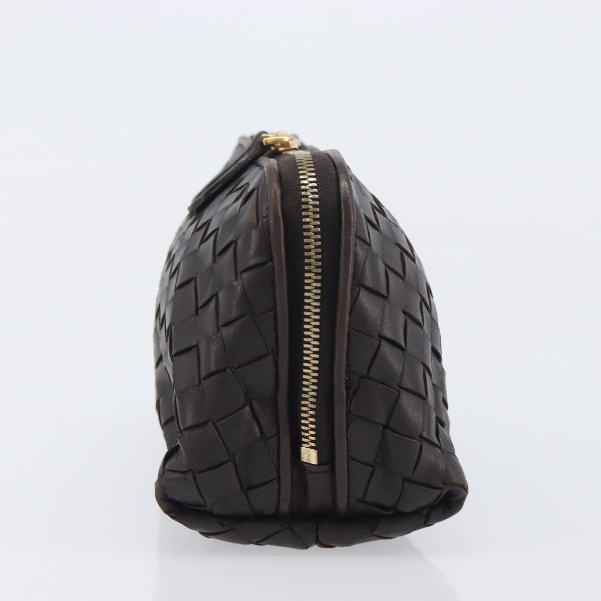 Bottega Veneta INTRECCIATO Pouch Leather Dark Brown Gold Auth 209842A