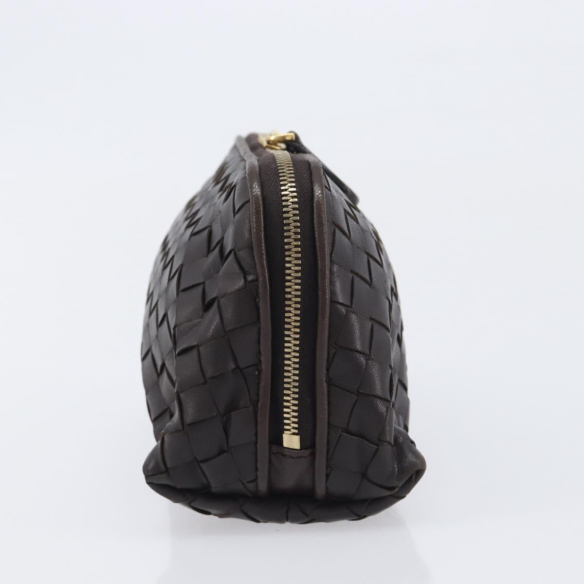 Bottega Veneta INTRECCIATO Pouch Leather Dark Brown Gold Auth 209842A