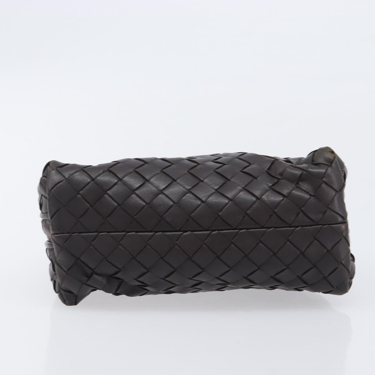 Bottega Veneta INTRECCIATO Pouch Leather Dark Brown Gold Auth 209842A