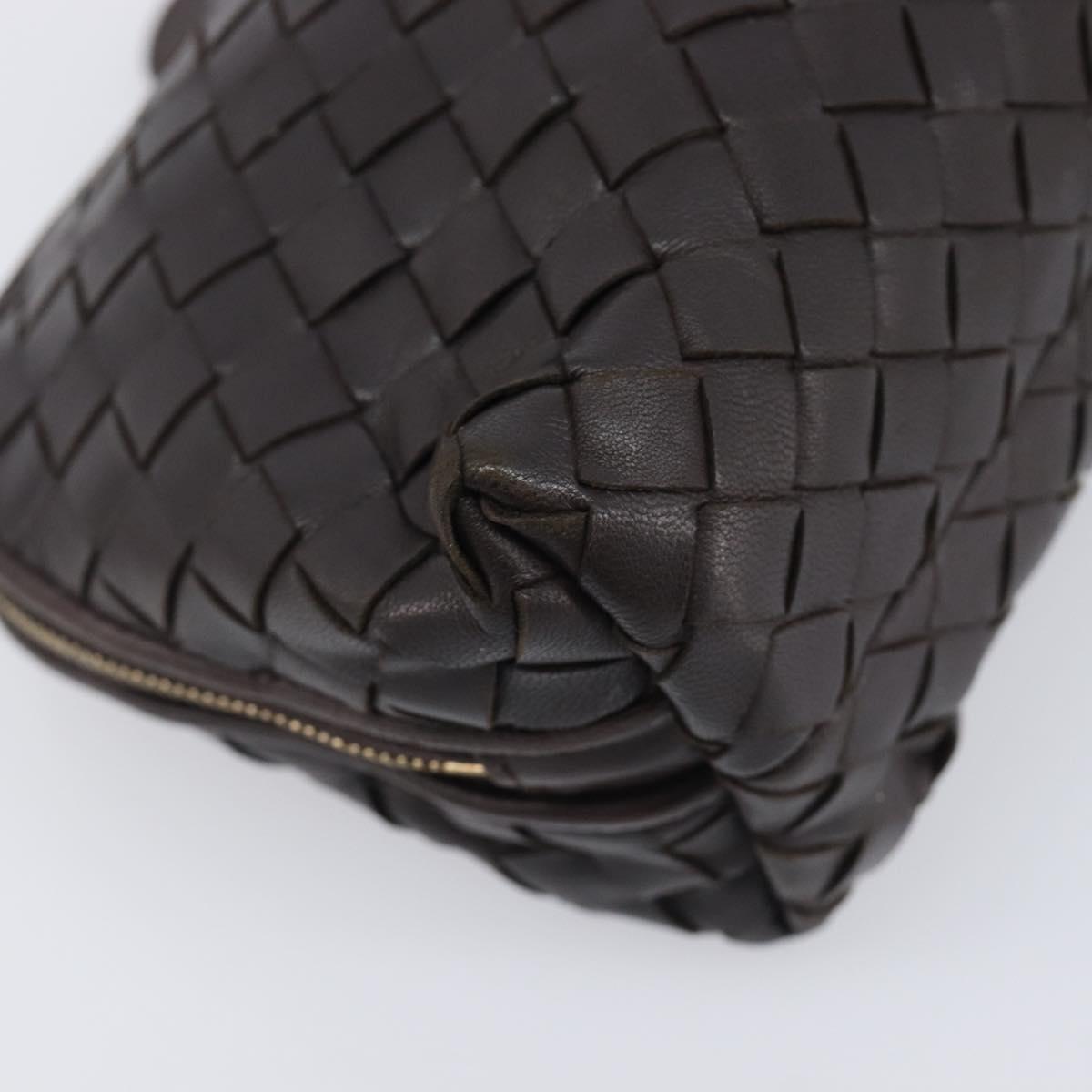Bottega Veneta INTRECCIATO Pouch Leather Dark Brown Gold Auth 209842A