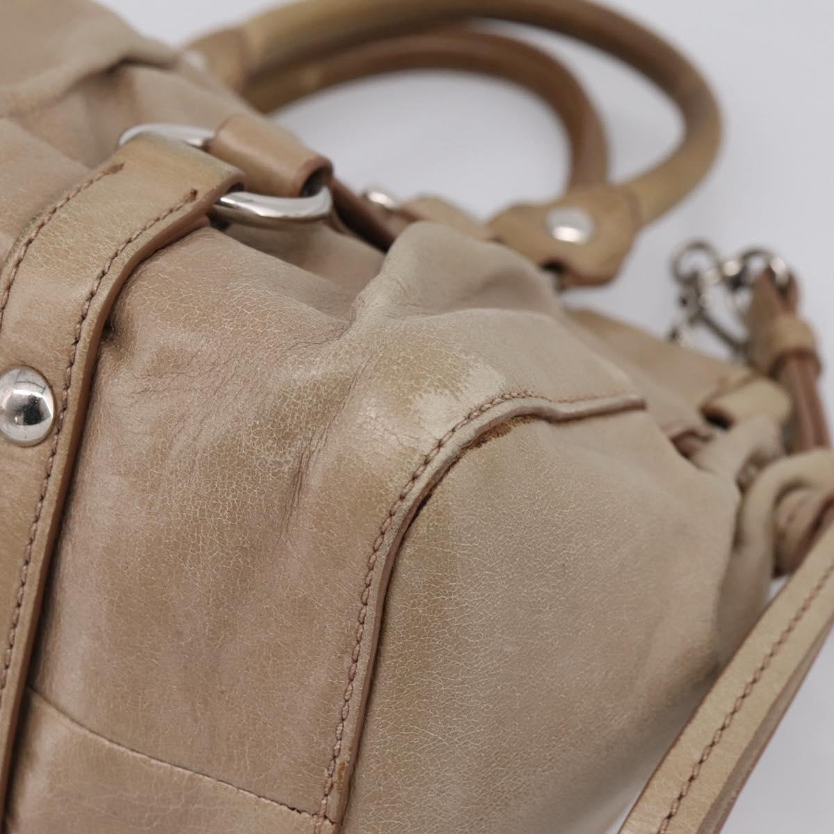 Miu Miu Hand Bag Vitellolux 2way Beige Silver Auth 209843V