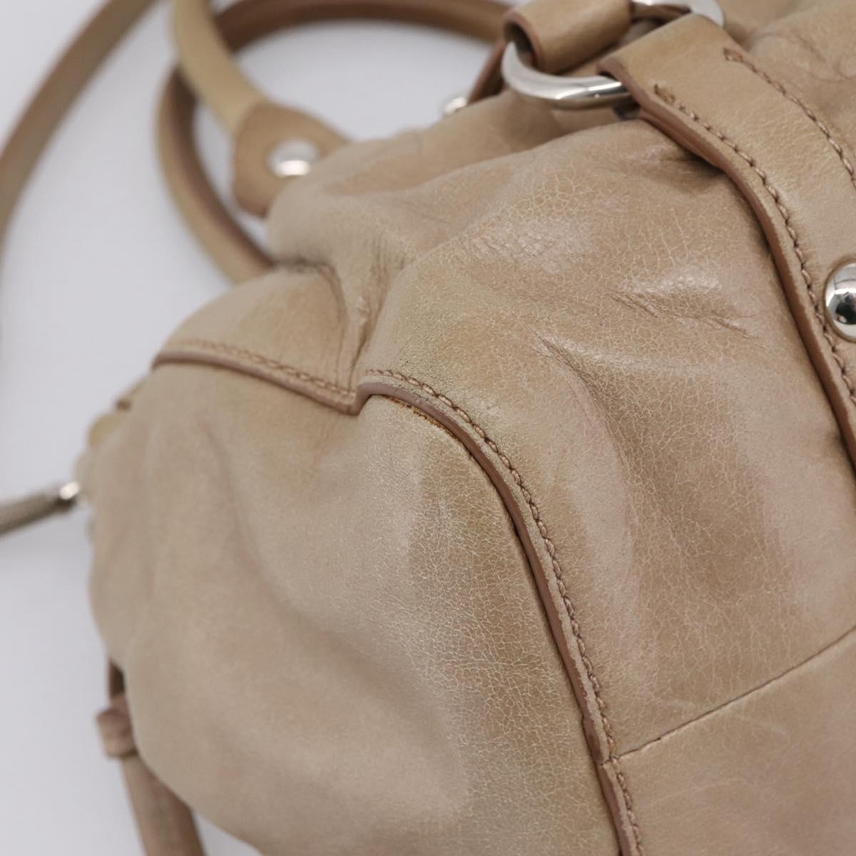 Miu Miu Hand Bag Vitellolux 2way Beige Silver Auth 209843V