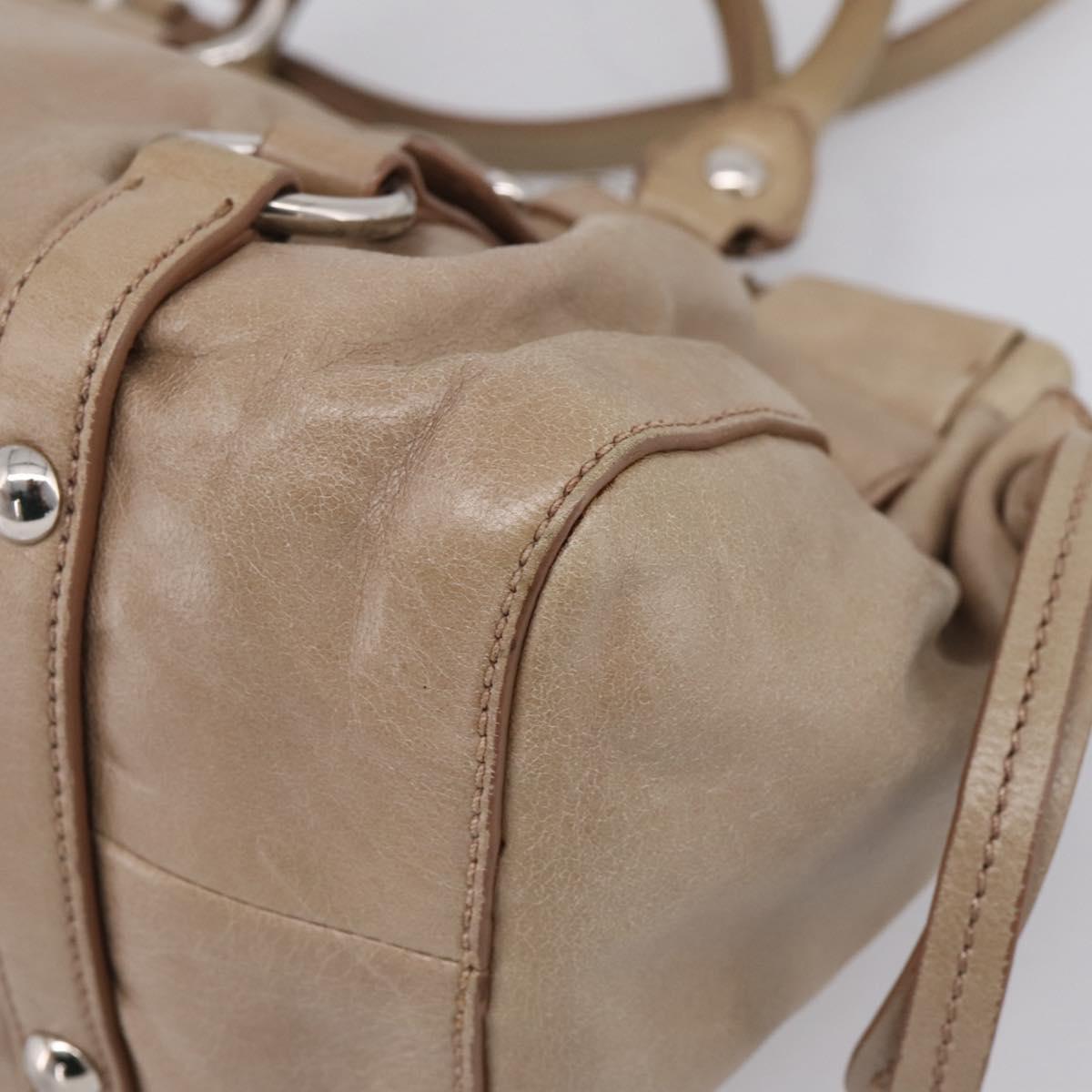 Miu Miu Hand Bag Vitellolux 2way Beige Silver Auth 209843V