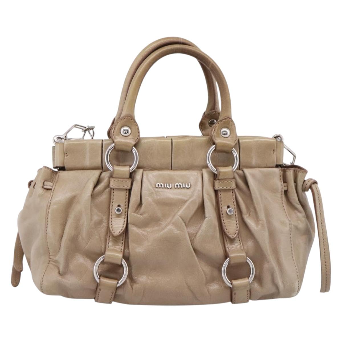 Miu Miu Hand Bag Vitellolux 2way Beige Silver Auth 209843V