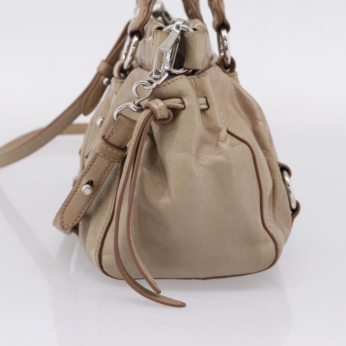 Miu Miu Hand Bag Vitellolux 2way Beige Silver Auth 209843V