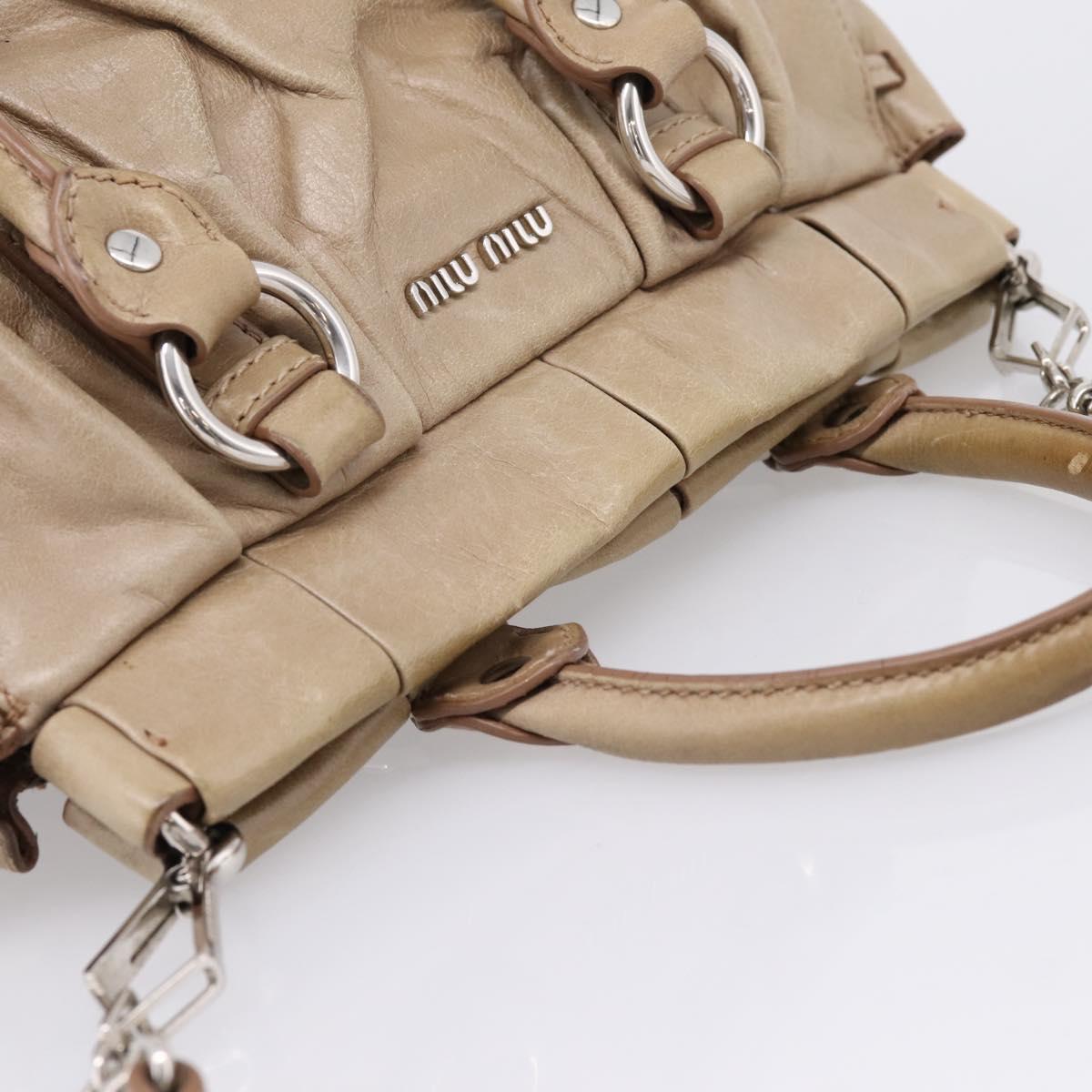 Miu Miu Hand Bag Vitellolux 2way Beige Silver Auth 209843V