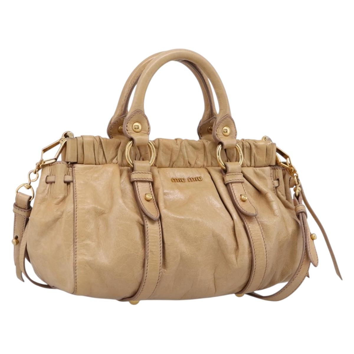 Miu Miu Hand Bag Vitellolux 2way Beige Gold Auth 209844V