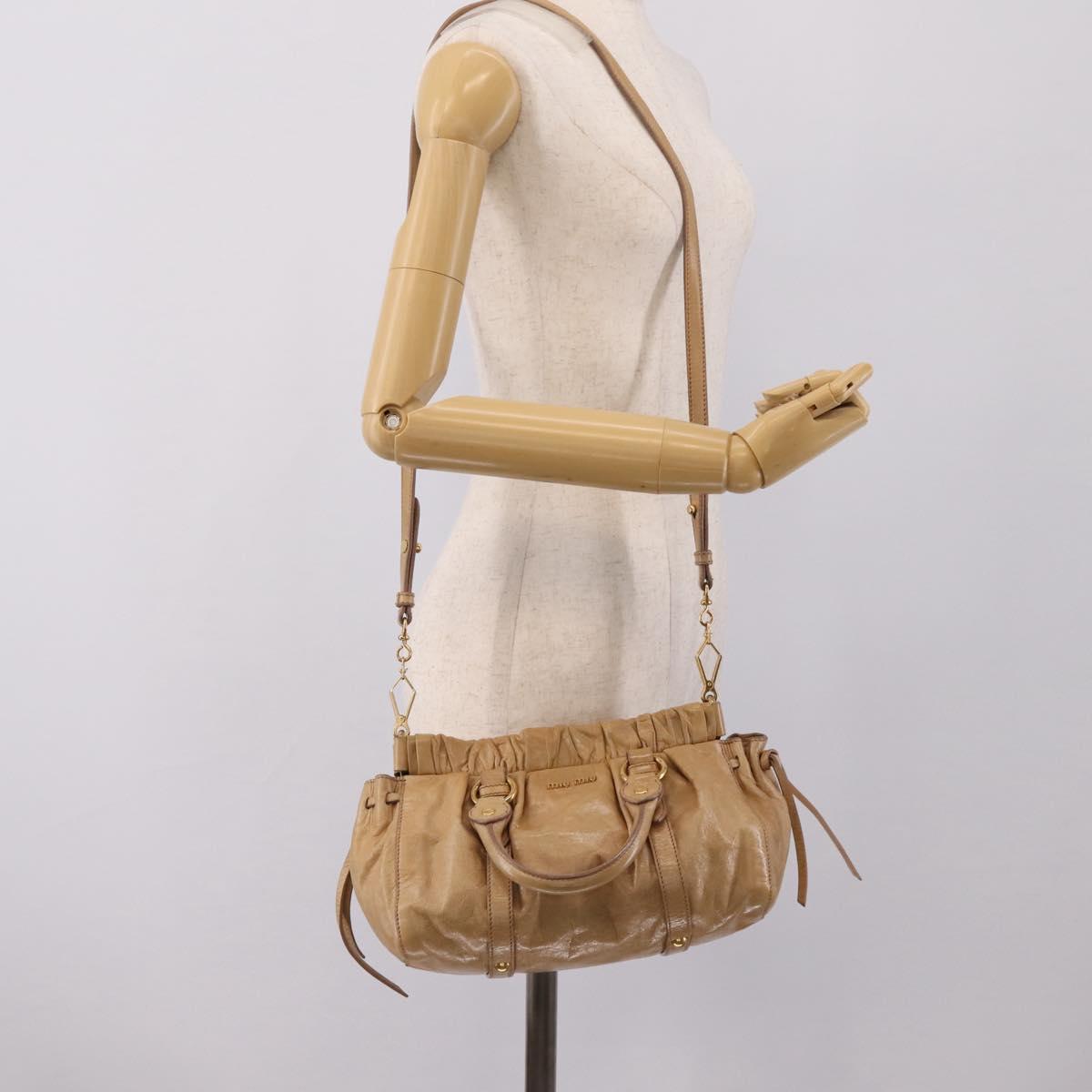 Miu Miu Hand Bag Vitellolux 2way Beige Gold Auth 209844V