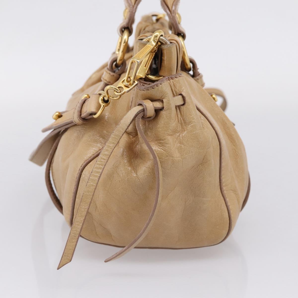 Miu Miu Hand Bag Vitellolux 2way Beige Gold Auth 209844V