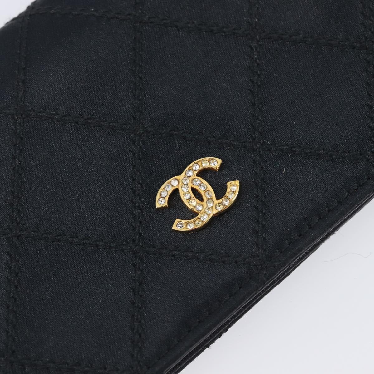 CHANEL Bicolore Card Case Satin Black Gold CC Auth 209845V