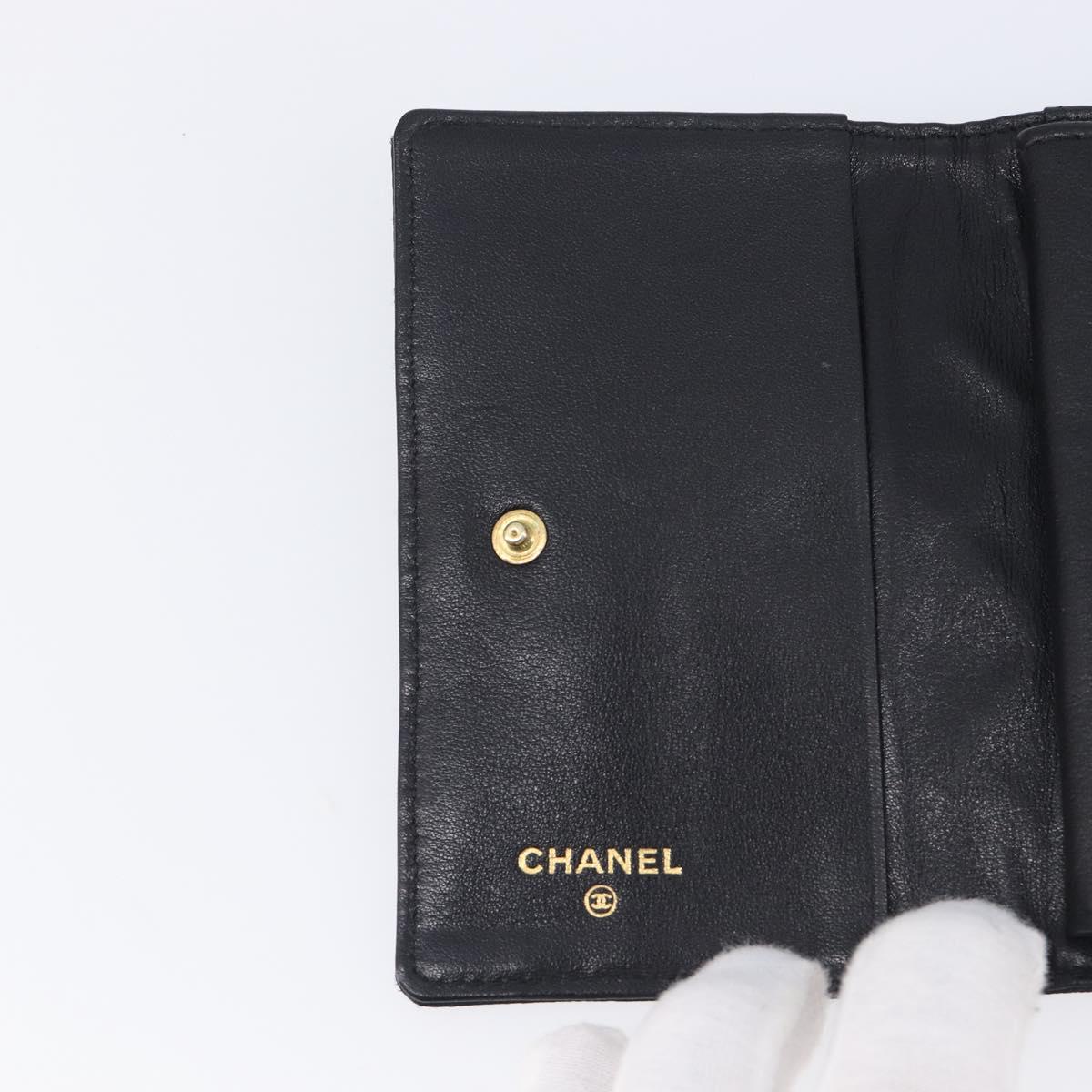 CHANEL Bicolore Card Case Satin Black Gold CC Auth 209845V
