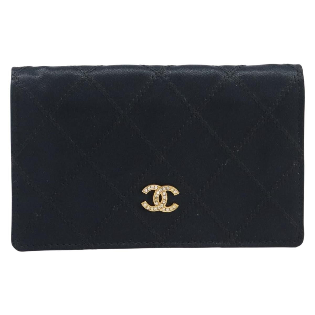 CHANEL Bicolore Card Case Satin Black Gold CC Auth 209845V