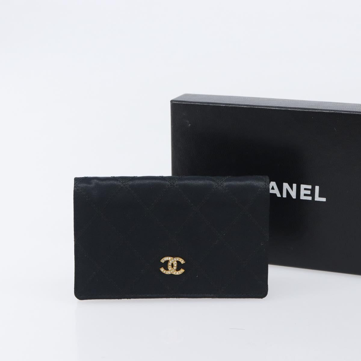 CHANEL Bicolore Card Case Satin Black Gold CC Auth 209845V
