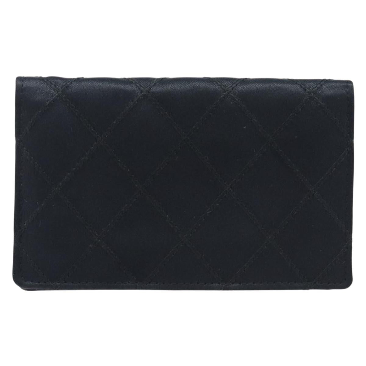 CHANEL Bicolore Card Case Satin Black Gold CC Auth 209845V