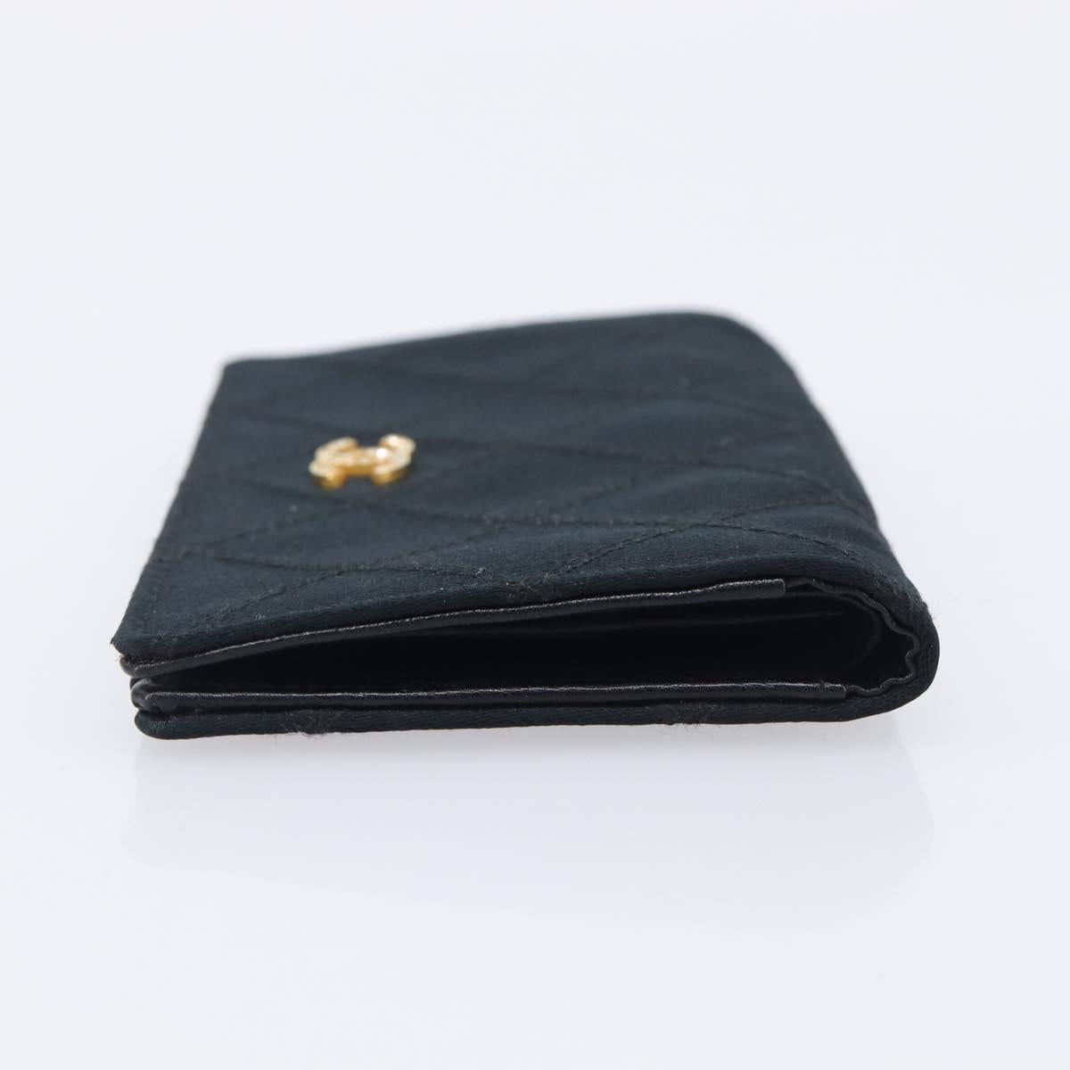 CHANEL Bicolore Card Case Satin Black Gold CC Auth 209845V