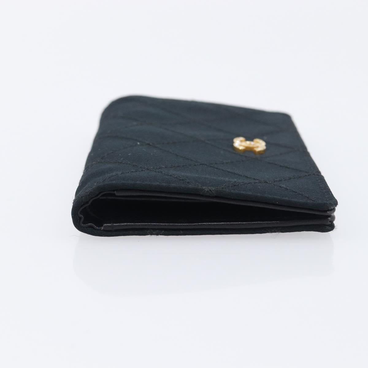 CHANEL Bicolore Card Case Satin Black Gold CC Auth 209845V