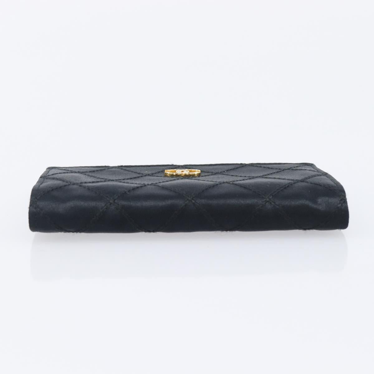 CHANEL Bicolore Card Case Satin Black Gold CC Auth 209845V