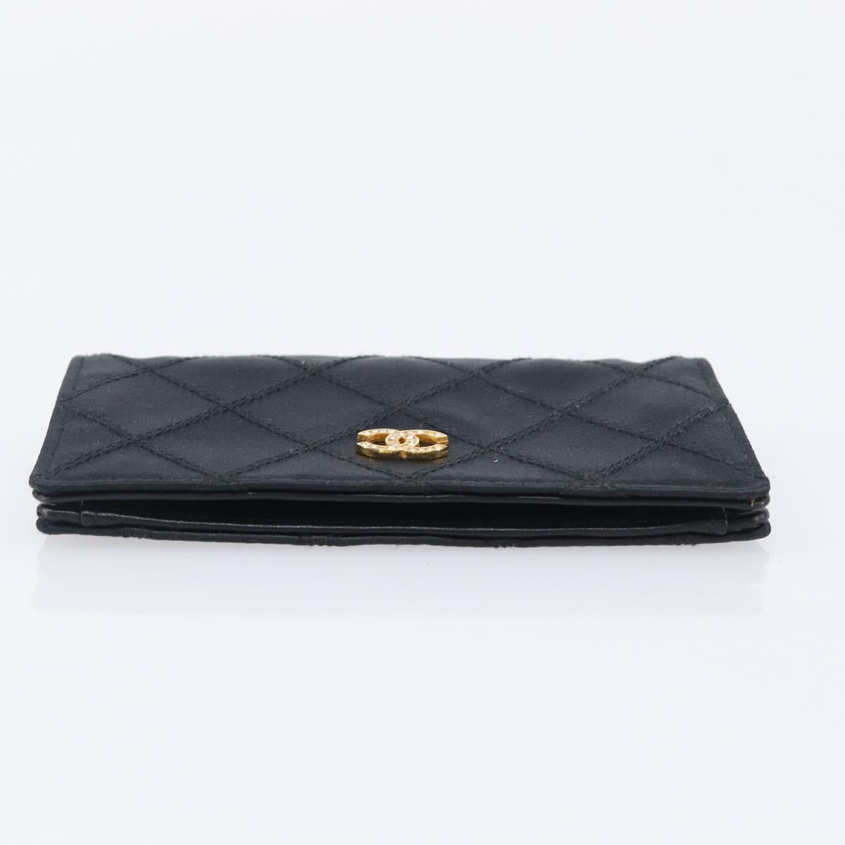 CHANEL Bicolore Card Case Satin Black Gold CC Auth 209845V