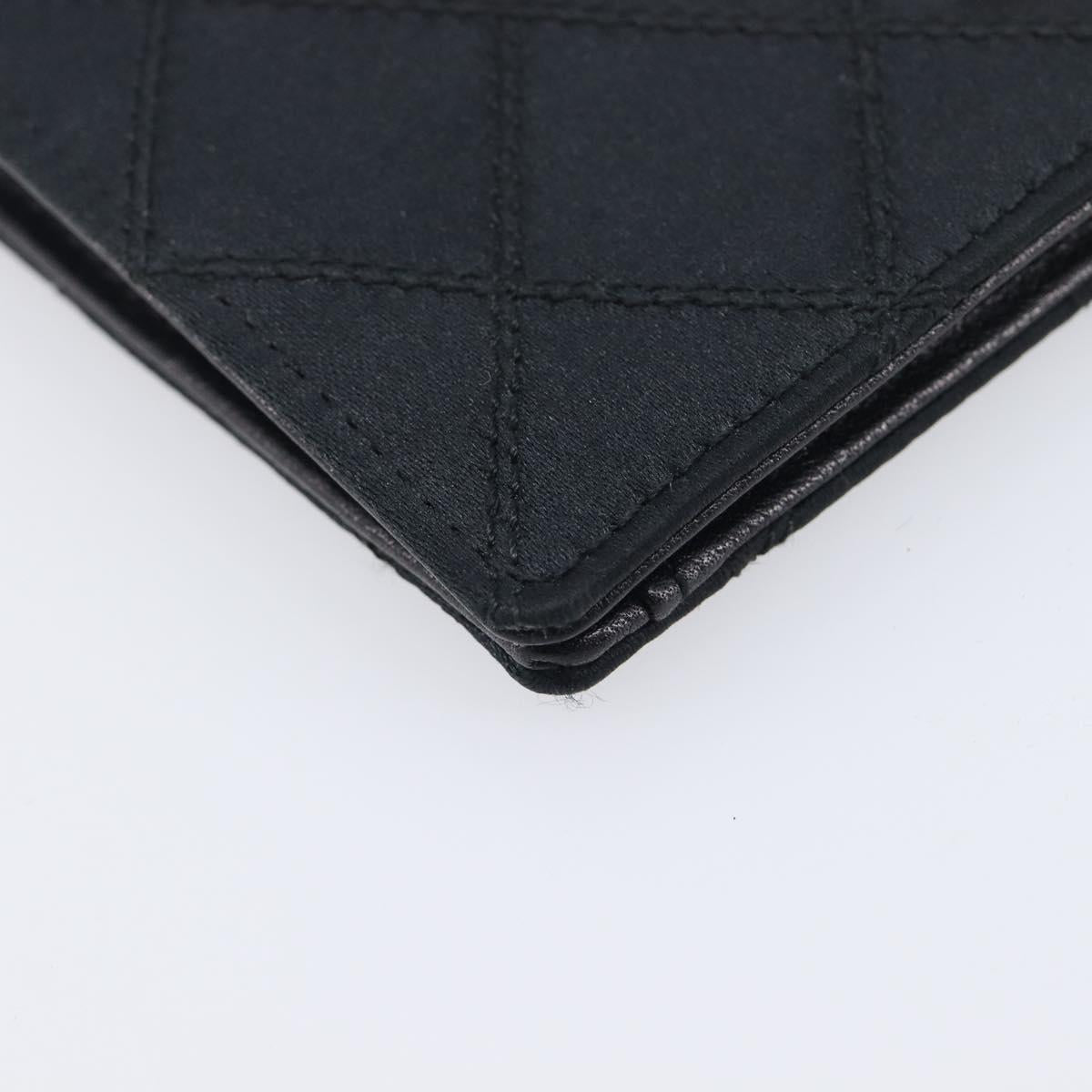 CHANEL Bicolore Card Case Satin Black Gold CC Auth 209845V