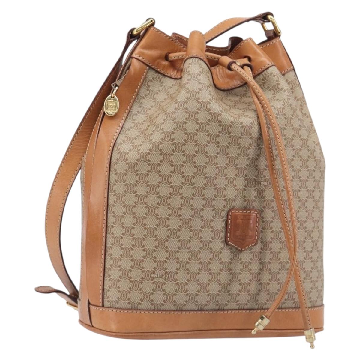CELINE Macadam Canvas Shoulder Bag PVC Beige Gold Auth 209850A
