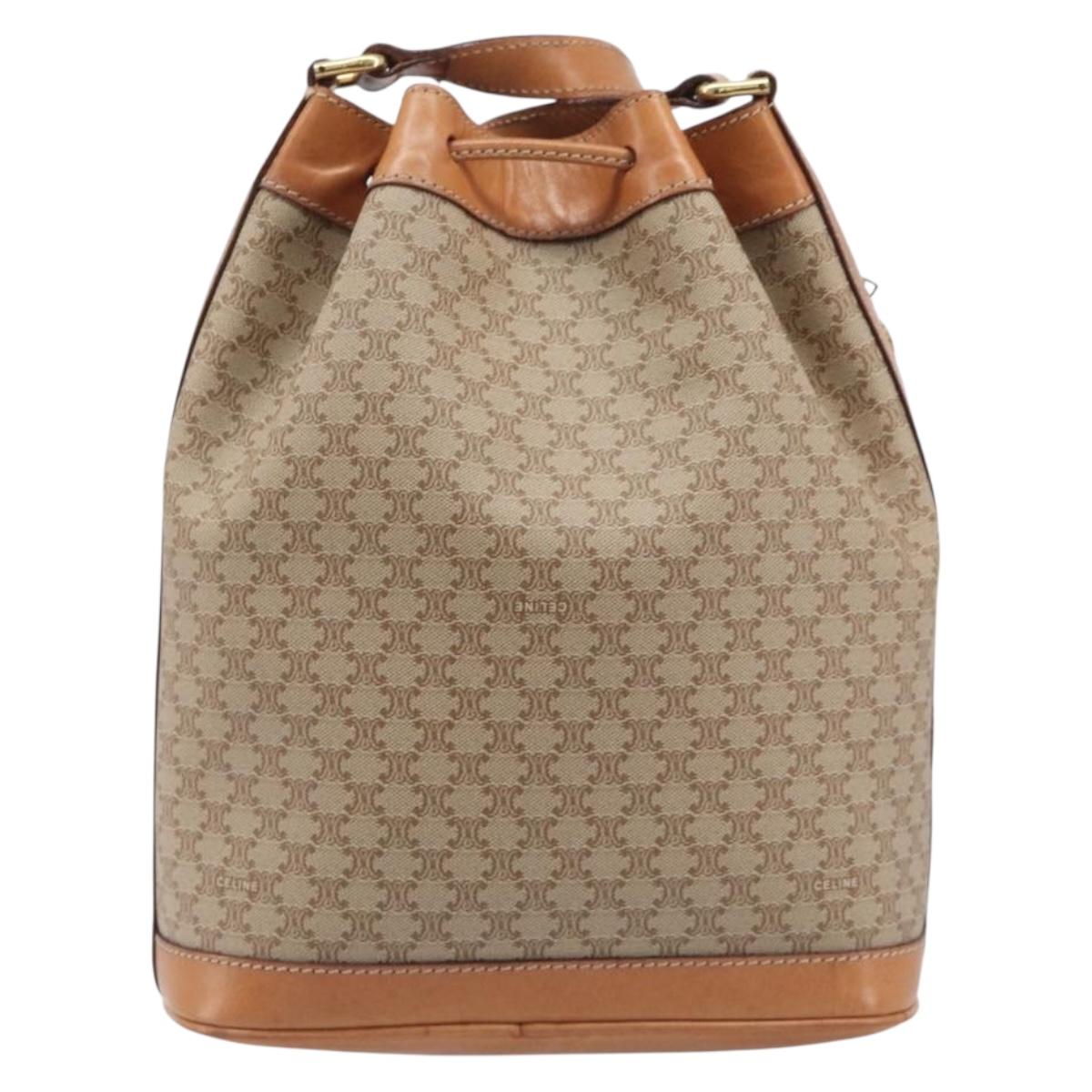 CELINE Macadam Canvas Shoulder Bag PVC Beige Gold Auth 209850A