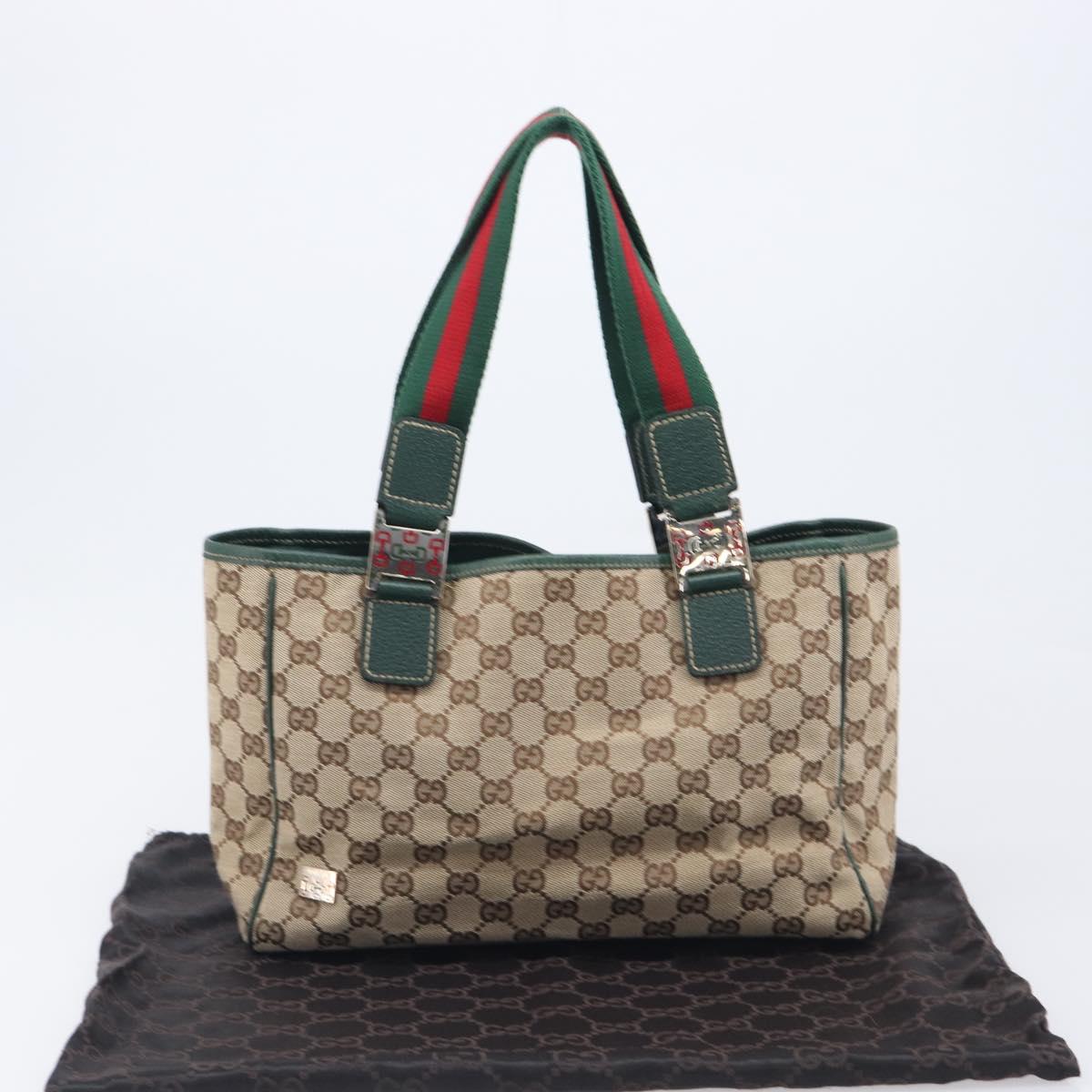 GUCCI GG Canvas Web Sherry Line Hand Bag Beige Silver 145810 Auth 209857V