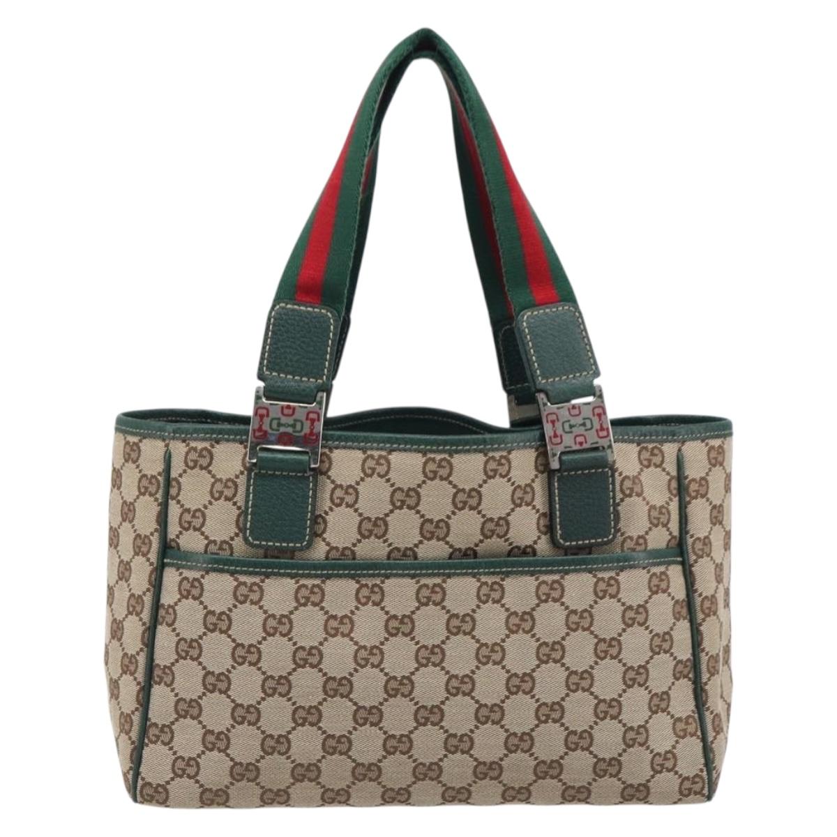 GUCCI GG Canvas Web Sherry Line Hand Bag Beige Silver 145810 Auth 209857V