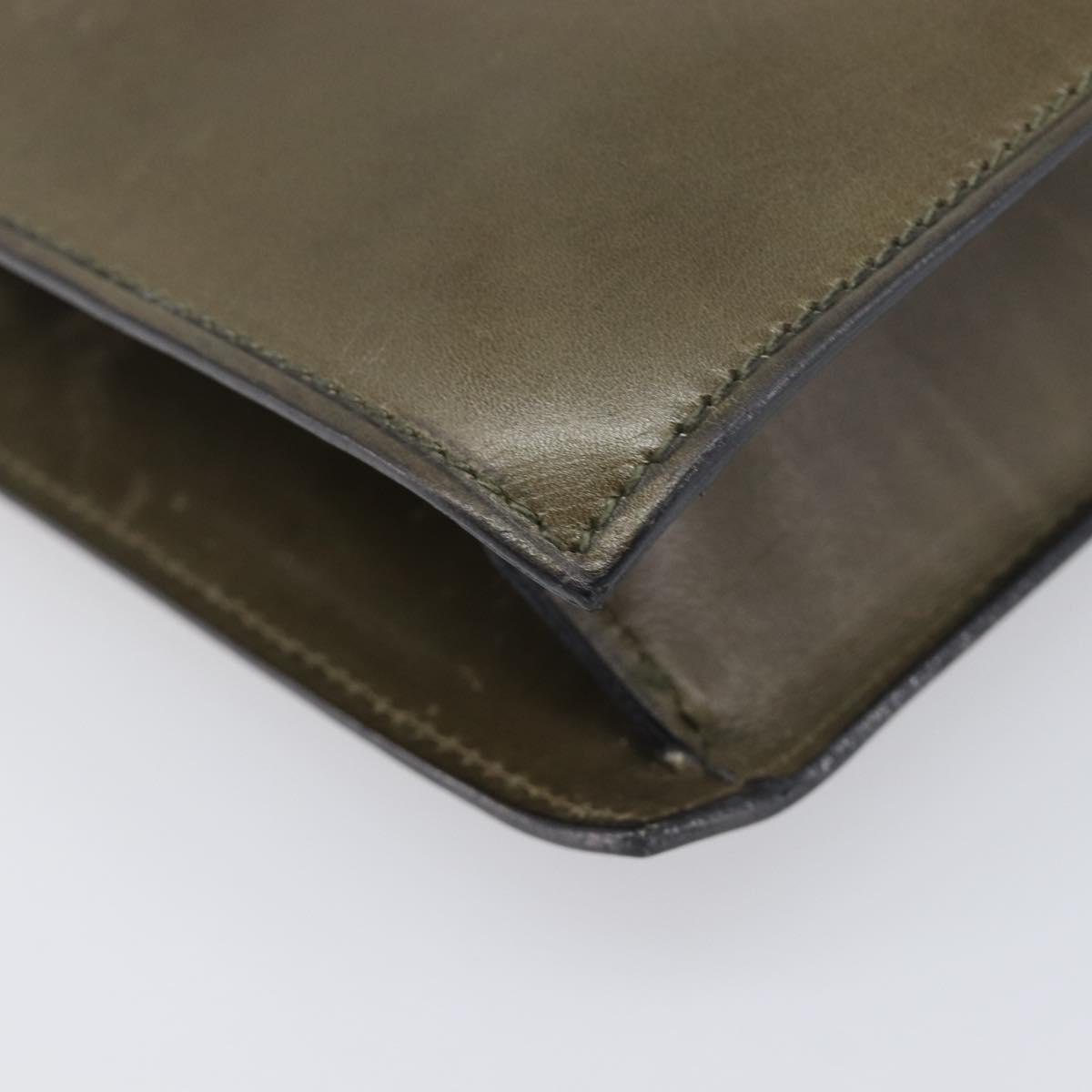CELINE Shoulder Bag Leather Khaki Gold Auth 209858