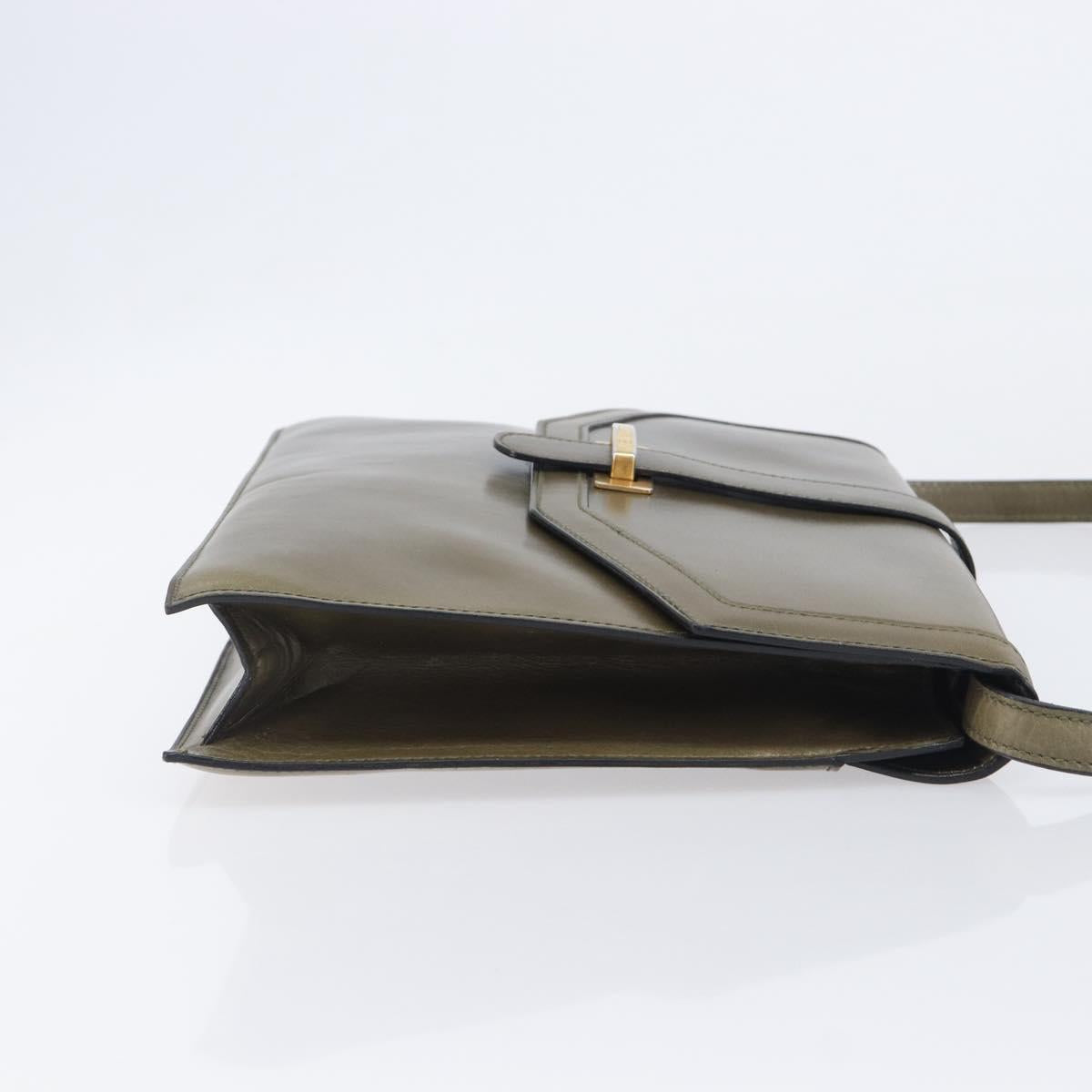 CELINE Shoulder Bag Leather Khaki Gold Auth 209858