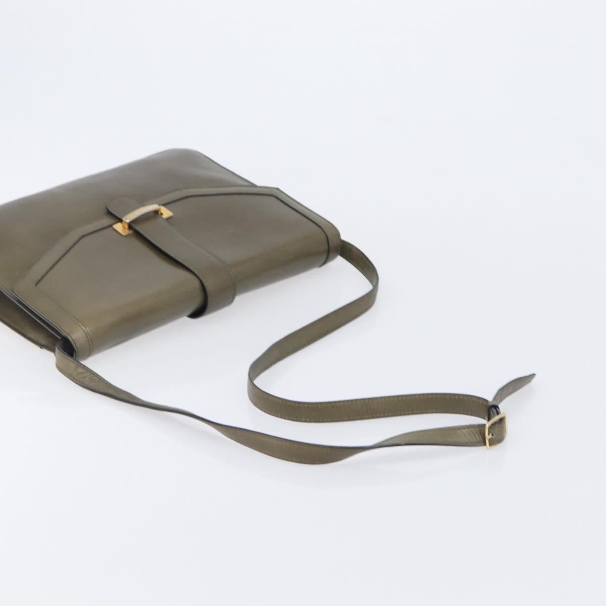 CELINE Shoulder Bag Leather Khaki Gold Auth 209858