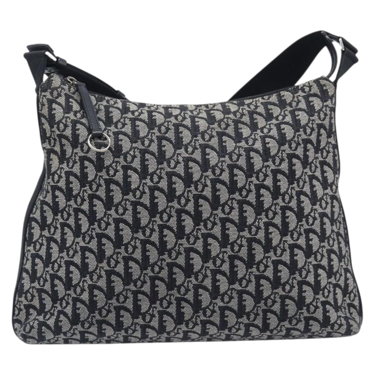 Christian Dior Trotter Canvas Shoulder Bag Gray Silver Auth 209859V