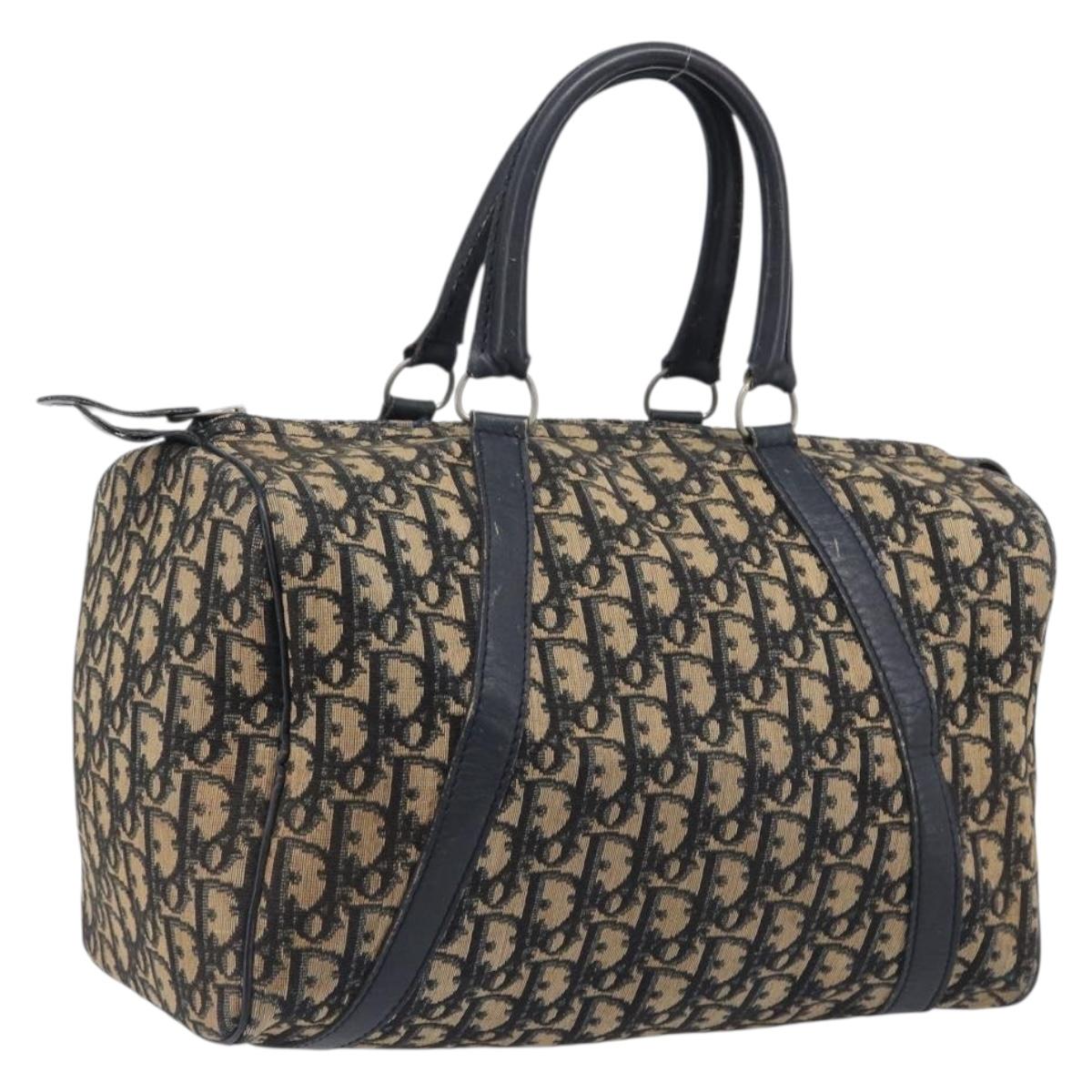 Christian Dior Trotter Canvas Boston Bag Navy Silver Auth 209861