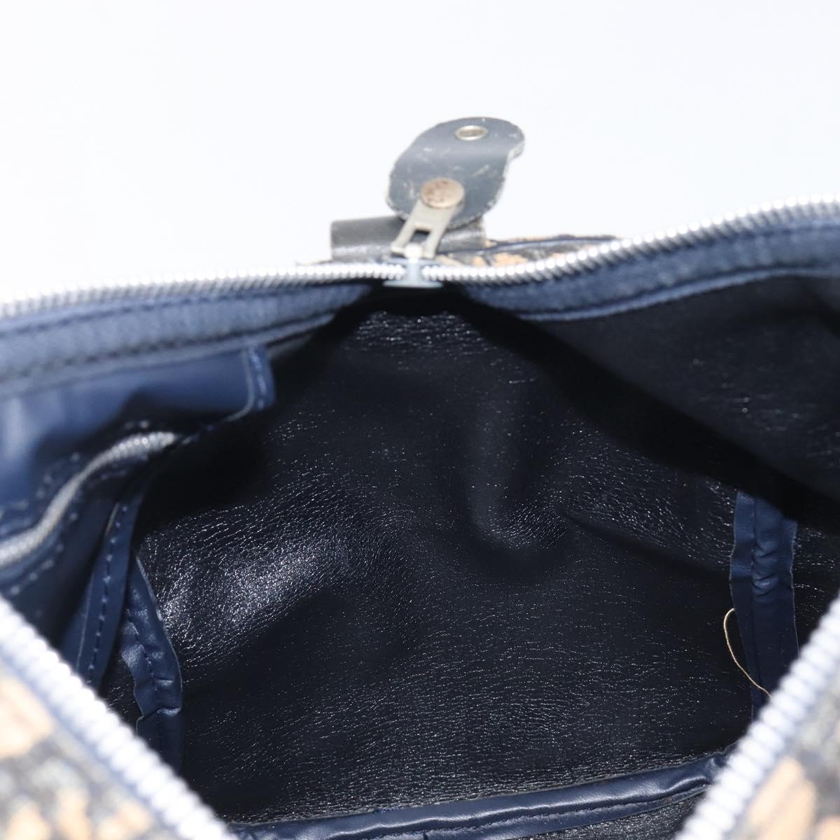 Christian Dior Trotter Canvas Boston Bag Navy Silver Auth 209861
