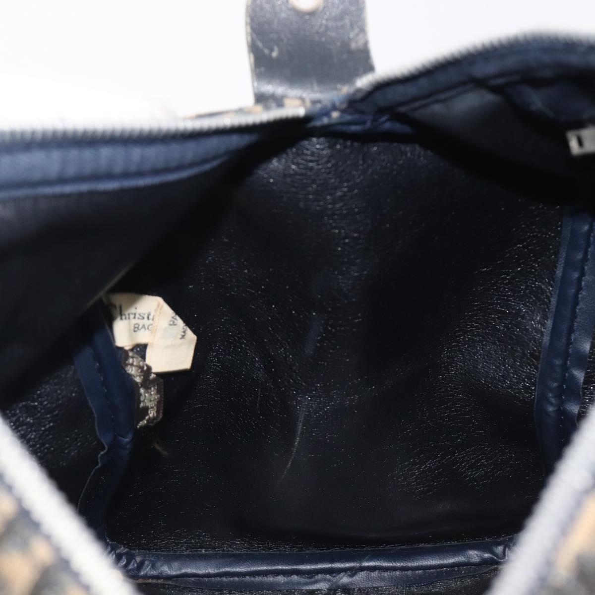 Christian Dior Trotter Canvas Boston Bag Navy Silver Auth 209861